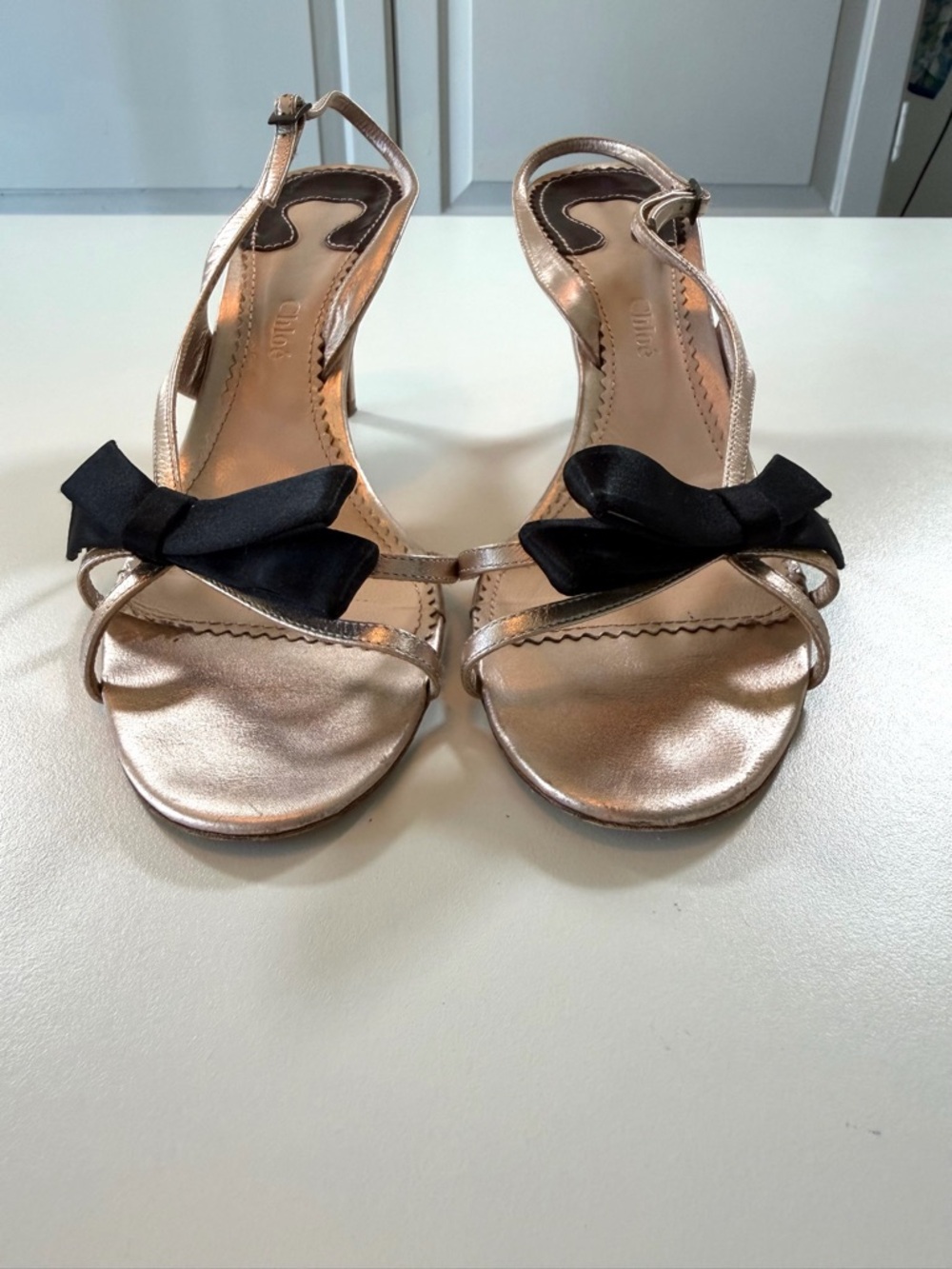 Chloé Rose Gold Leather Bow Slingback Heels 37.5 Italy - Picture 8 of 17